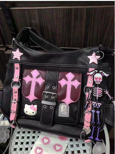 Sanrio Kitty Black and Pink Colorblock Crossbody Bag