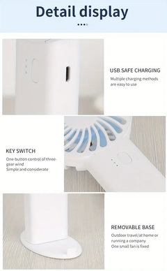 1PC Portable USB Neck Fan - Handheld & Desktop Use